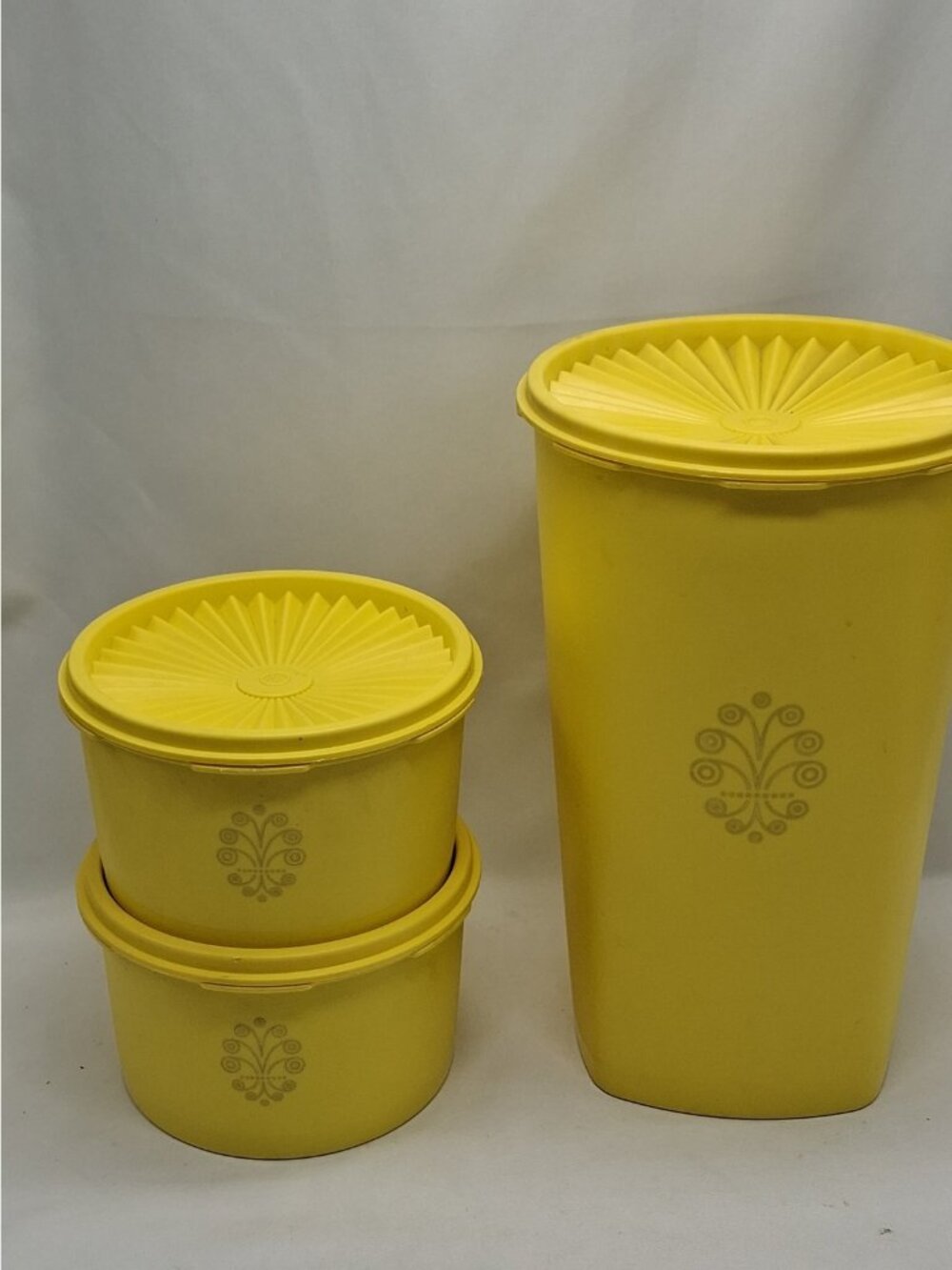 Vintage 3  Tupperware Yellow Servalier Canister Containers- 810 1298 1222